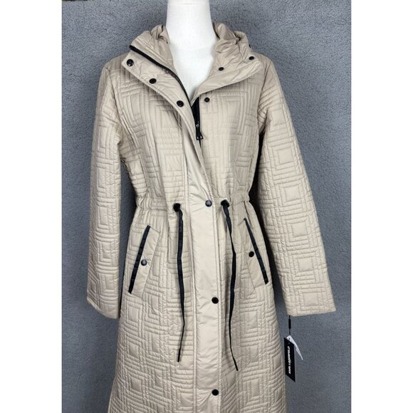 Karl Lagerfeld Paris Women's Hooded Quilted Anorak Coat Medium Sand (Beige) NWTs - Picture 2 of 8